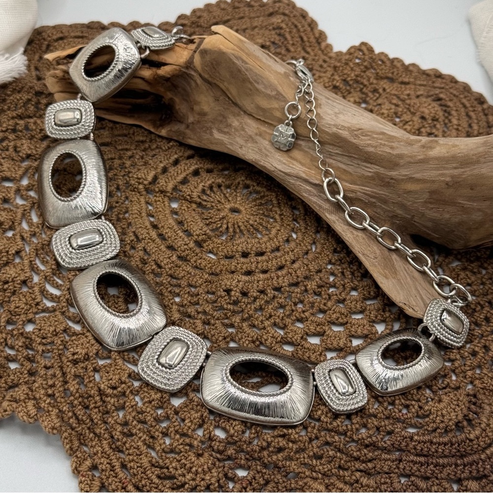Monet Vintage Silver Tone cut out squares Choker-See Live